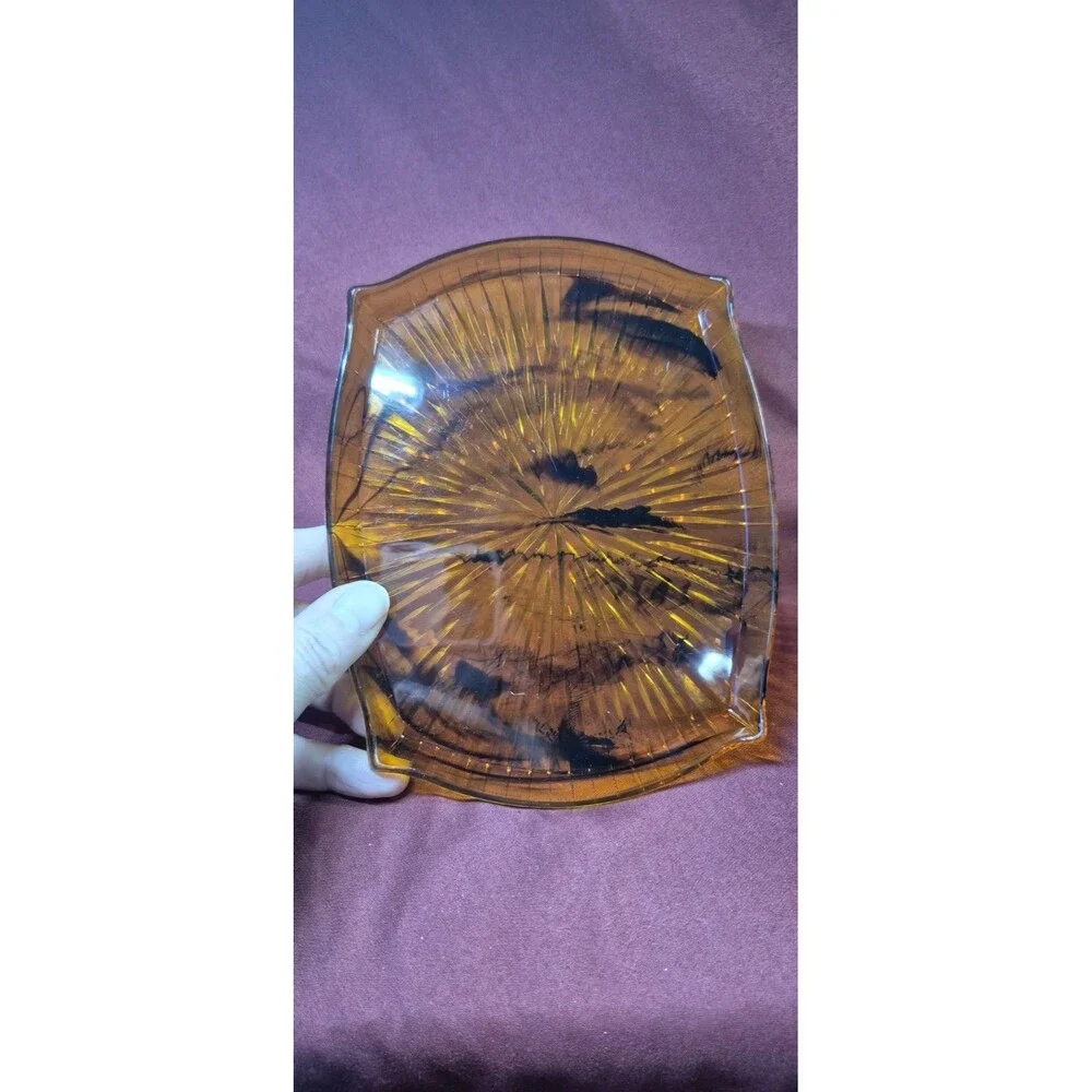 Vtg MCM Tortoiseshell Lucite Snack Trays Coasters Starburst Set of 8 Clear Box